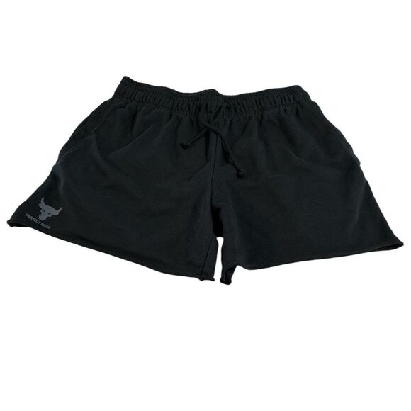 Under Armour Project Rock Terry Shorts Mens Size Medium Black Fleece Workout 5" - Picture 3 of 7